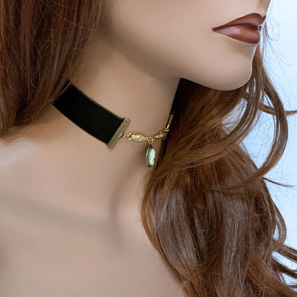 Victorian Green Velvet Cameo Choker