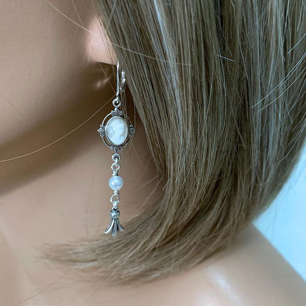 Victorian Ivory Cameo Dangle Earrings