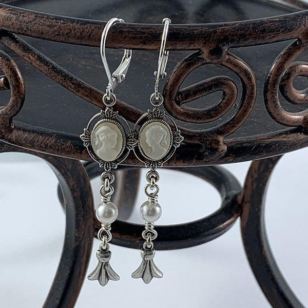 Victorian Ivory Cameo Dangle Earrings