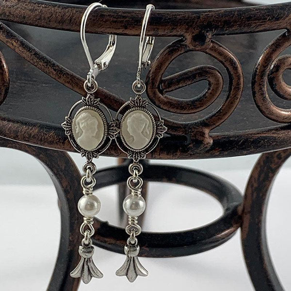 Victorian Ivory Cameo Dangle Earrings