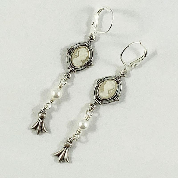 Victorian Ivory Cameo Dangle Earrings