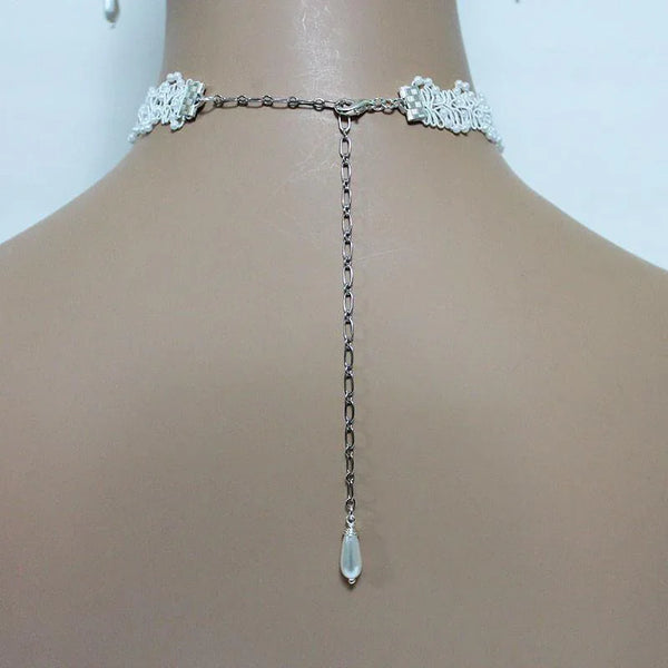Victorian Pearl Lace Bridal Choker Necklace