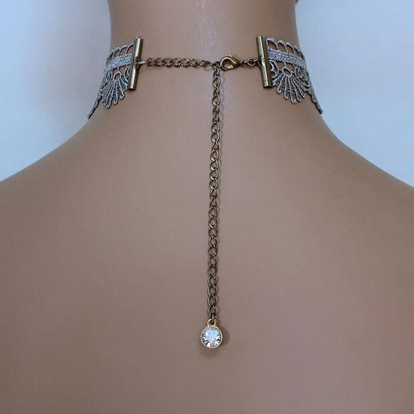 Victorian Scalloped Lace Brass Pendant Choker