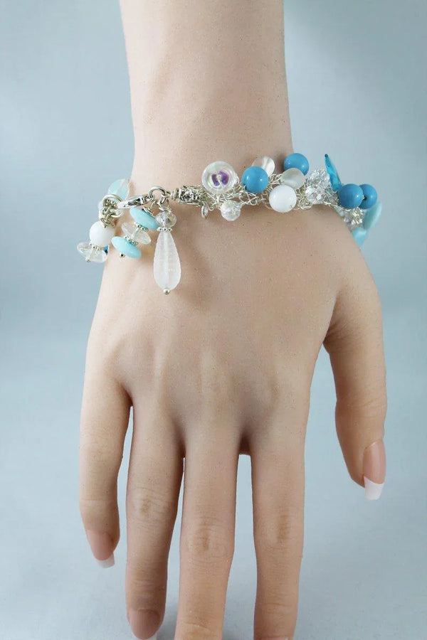White Beaded Preciosa Cluster Wire Bracelet