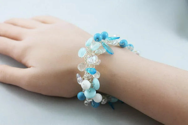White Beaded Preciosa Cluster Wire Bracelet