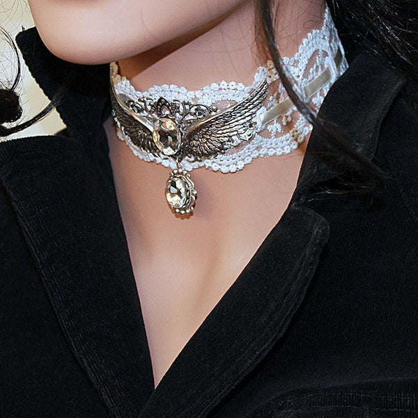 White Lace Fantasy Wing Choker Necklace