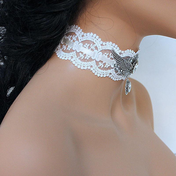 White Lace Fantasy Wing Choker Necklace