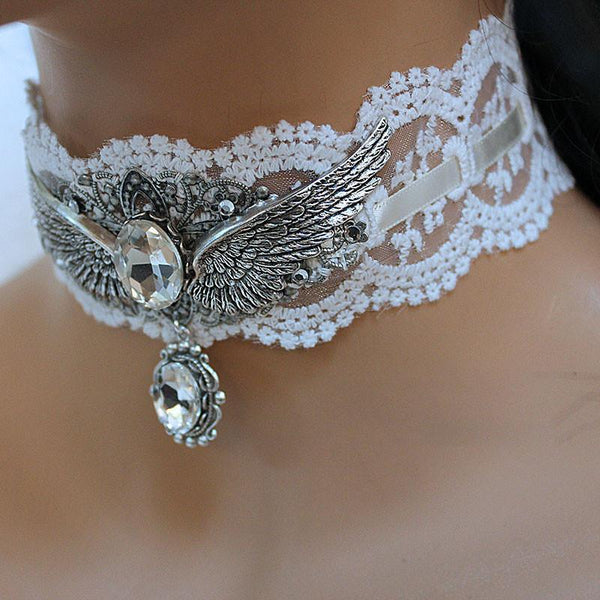 White Lace Fantasy Wing Choker Necklace