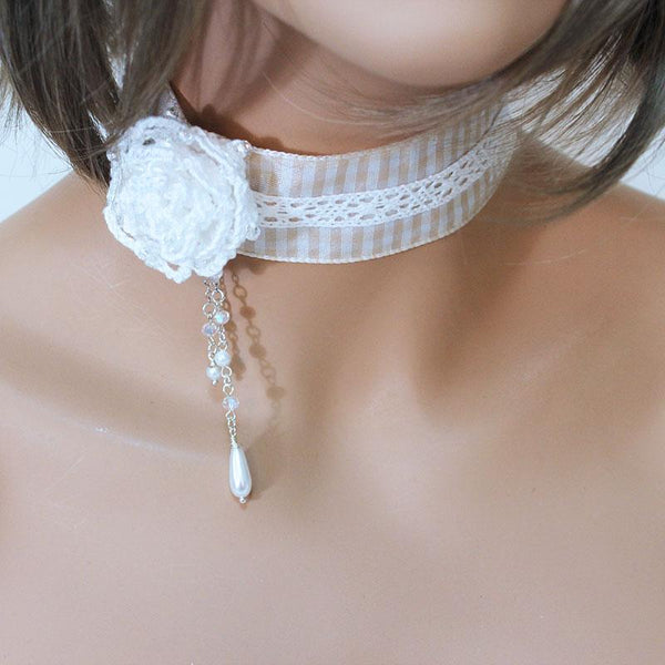 White Rose Pearl Victorian Choker