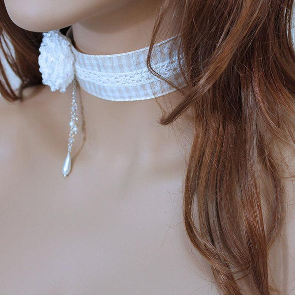 White Rose Pearl Victorian Choker