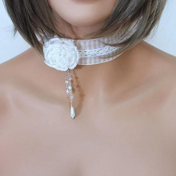 White Rose Pearl Victorian Choker