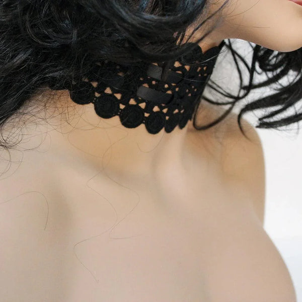 Wide Black Lace Victorian Choker