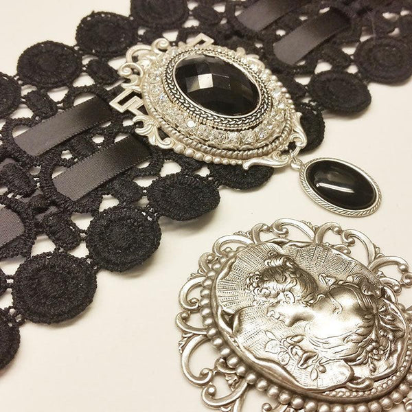 Wide Black Lace Victorian Choker