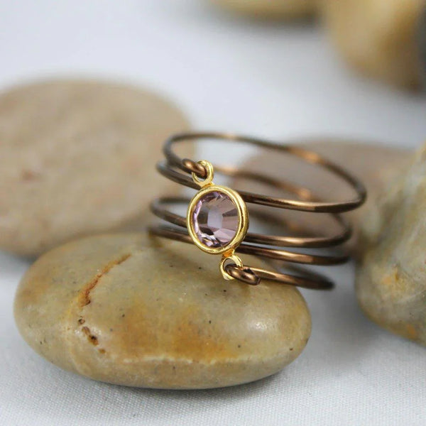 Wire Wrapped Pink Crystal Ring